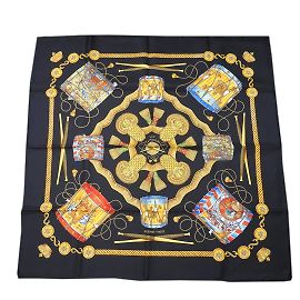 Sciarpa Hermès Carré 90 in nero e oro Nero D'oro
