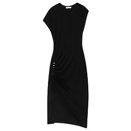 Schwarzes asymmetrisches gerafftes Jersey-Kleid von Paco Rabanne Schwarz