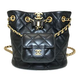 Chanel Black Leather Rucksack Backpack Black