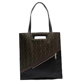Fendi-Fendi Zucca Leather Handbag-Brown,Black
