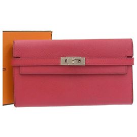 Hermès Carteira Hermes Kelly A Longa Epsom Rose Extreme Gravada Rosa Vermelho
