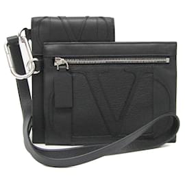 Valentino Garavani-Pochette en cuir noir Valentino Garavani-Noir