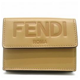 Fendi-Fendi Roma Embossed Tri-fold Wallet-Brown