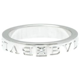 Bulgari Anello in oro bianco con doppio logo Bvlgari e diamanti Argento
