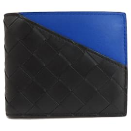 Bottega Veneta-Bottega Veneta Intrecciato Bi-fold Wallet-Black,Blue