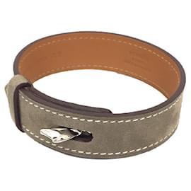 Hermès-Hermes Etoupe Gray Leather Charm Bracelet-Taupe