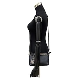 Fendi-Sac à bandoulière en cuir petit modèle FF Pattern de Fendi-Noir
