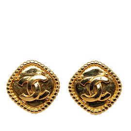 Chanel Coco Mark Gold Plated Stud Earrings Golden