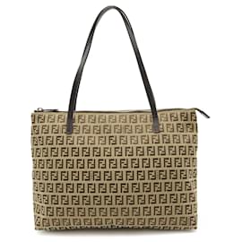 Fendi-Fendi Zucchino Pattern Tote Bag-White,Beige,Khaki,Dark brown