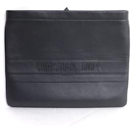 Christian Dior-Christian Dior Black Striped Pouch Clutch Bag-Black
