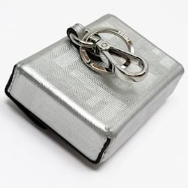 Fendi-Fendi Charm Pouch Zucca Leather Keyring-Silvery