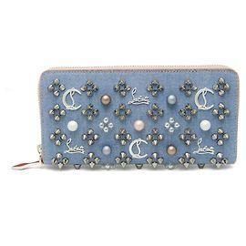 Carteira longa em denim com studs Panettone Christian Louboutin Azul