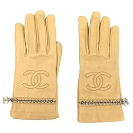 Chanel-Chanel Beige Leather and Silk Short Gloves-Beige