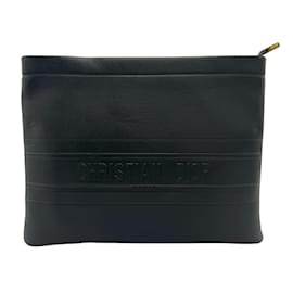 Christian Dior-Christian Dior Black Leather Clutch Bag-Black