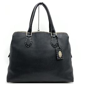 Fendi-Fendi Selleria Black Leather Tote Bag-Black