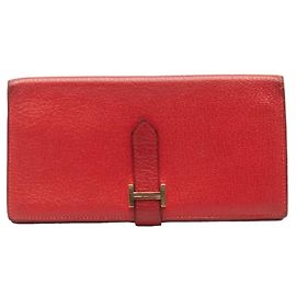 Hermès Hermes Bearn Soufflet Bi-fold Wallet Red