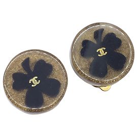 Orecchini Chanel Clover Clip Nero D'oro