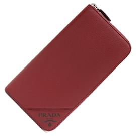 Prada-Prada Round Long Wallet in Bordeaux Leather-Red,Dark red