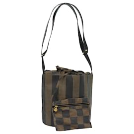 Fendi-Sac à épaule en toile Pecan FENDI marron noir Auth bs15713-Marron,Noir
