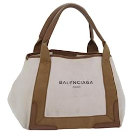 Balenciaga-BALENCIAGA Sac à main S Navy kabas en toile beige et blanc 339933 Auth bs15696-Blanc,Beige