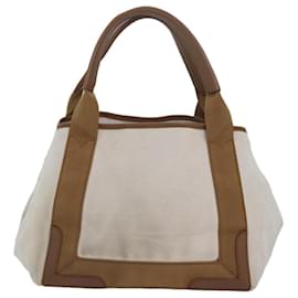 Balenciaga-BALENCIAGA Sac à main S Navy kabas en toile beige et blanc 339933 Auth bs15696-Blanc,Beige