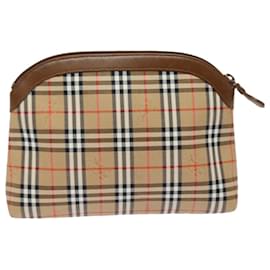 Autre Marque-Burberrys Nova Check Pouch Canvas Beige Auth bs15672-Beige