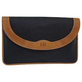 Christian Dior-Christian Dior Clutch Bag Nylon Black Beige Auth 81010-Black,Beige