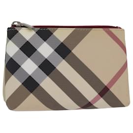 Burberry-Pochette en PVC beige à motif Nova Check de BURBERRY Auth 80931-Beige