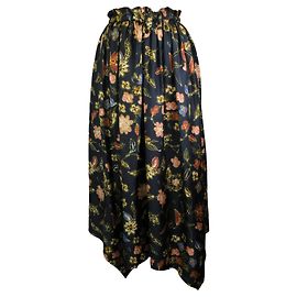 Ulla Johnson Navy Blue Carine Floral Printed Silk Twill Midi Skirt Navy blue