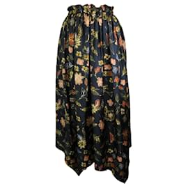 Ulla Johnson-Ulla Johnson Navy Blue Carine Floral Printed Silk Twill Midi Skirt-Navy blue