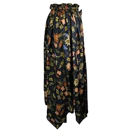Ulla Johnson-Ulla Johnson Navy Blue Carine Floral Printed Silk Twill Midi Skirt-Navy blue