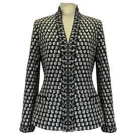 Giacca in tweed aperta Oscar de la Renta blu navy / bianco / nero Multicolore