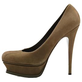 Saint Laurent-SAINT LAURENT Tribute Platform Pump Heels in Khak 38.5 EU-Khaki