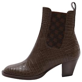 Fendi-Fendi Karligraphy Panelled Boots in size 37.5 EU-Brown