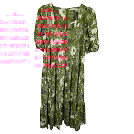 Ulla Johnson-Ulla Johnson Nora Gathered Floral Midi Dress in Red Cotton-Other