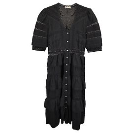 Abito midi a strati in cotone nero LoveShackFancy Rebecca con occhielli Nero