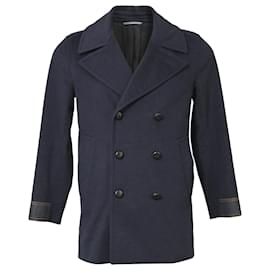 Christian Dior-Christian Dior Double-Breasted Peacoat in Navy Blue Wool-Blue,Navy blue