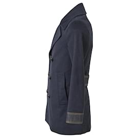 Christian Dior-Christian Dior Double-Breasted Peacoat in Navy Blue Wool-Blue,Navy blue