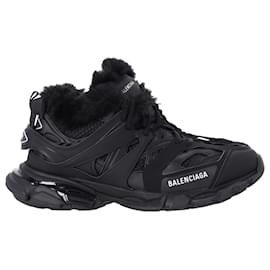 Balenciaga-Balenciaga Track With Fur Sneaker Shoes in Black Mesh and Nylon-Black