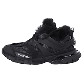 Balenciaga-Balenciaga Track With Fur Sneaker Shoes in Black Mesh and Nylon-Black