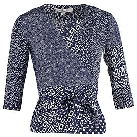 Wickeloberteil mit Paisley-Druck aus blauer Viskose von Diane von Furstenberg Andere