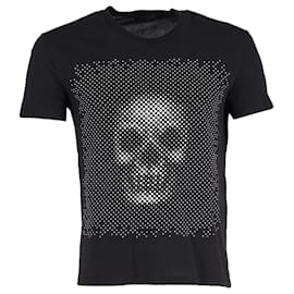 Alexander Mcqueen-Alexander McQueen Optical Skull Print Crew Neck T-Shirt in Black Cotton-Black