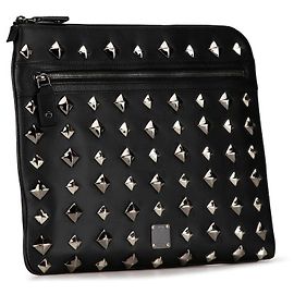 Clutch de couro PVC MCM Visetos Logogram Preto