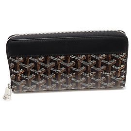 Portafoglio lungo con zip rotondo Goyard in pelle PVC nera Nero