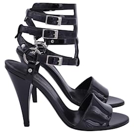 Saint Laurent-Saint Laurent Ankle Cage Strap Heels in Black Patent Leather-Black