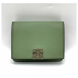 Loewe Leather Trifold Compact Wallet Green Green