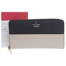 Cartera larga de cuero bicolor con cremallera Kate Spade PWRU5073B Negro