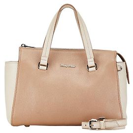 Bolsa de mão 2WAY em couro Miu Miu com logo Bege