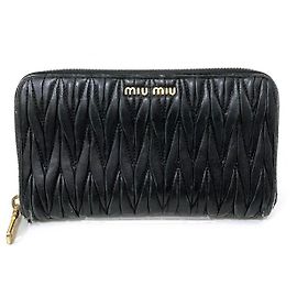 Miu Miu Matelassé Leather Zip Around Wallet Black