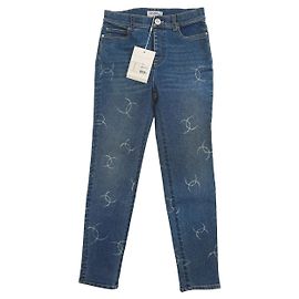 Jeans Chanel em denim azul slim stretch com logo CC Azul